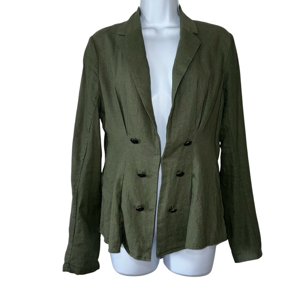 Free People Womens Linen Blend Olive Military Hook & Eye Front Blazer- Size XS
